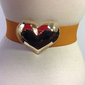 Vintage Brown Stretch Belt Gold Heart Tan Buckle